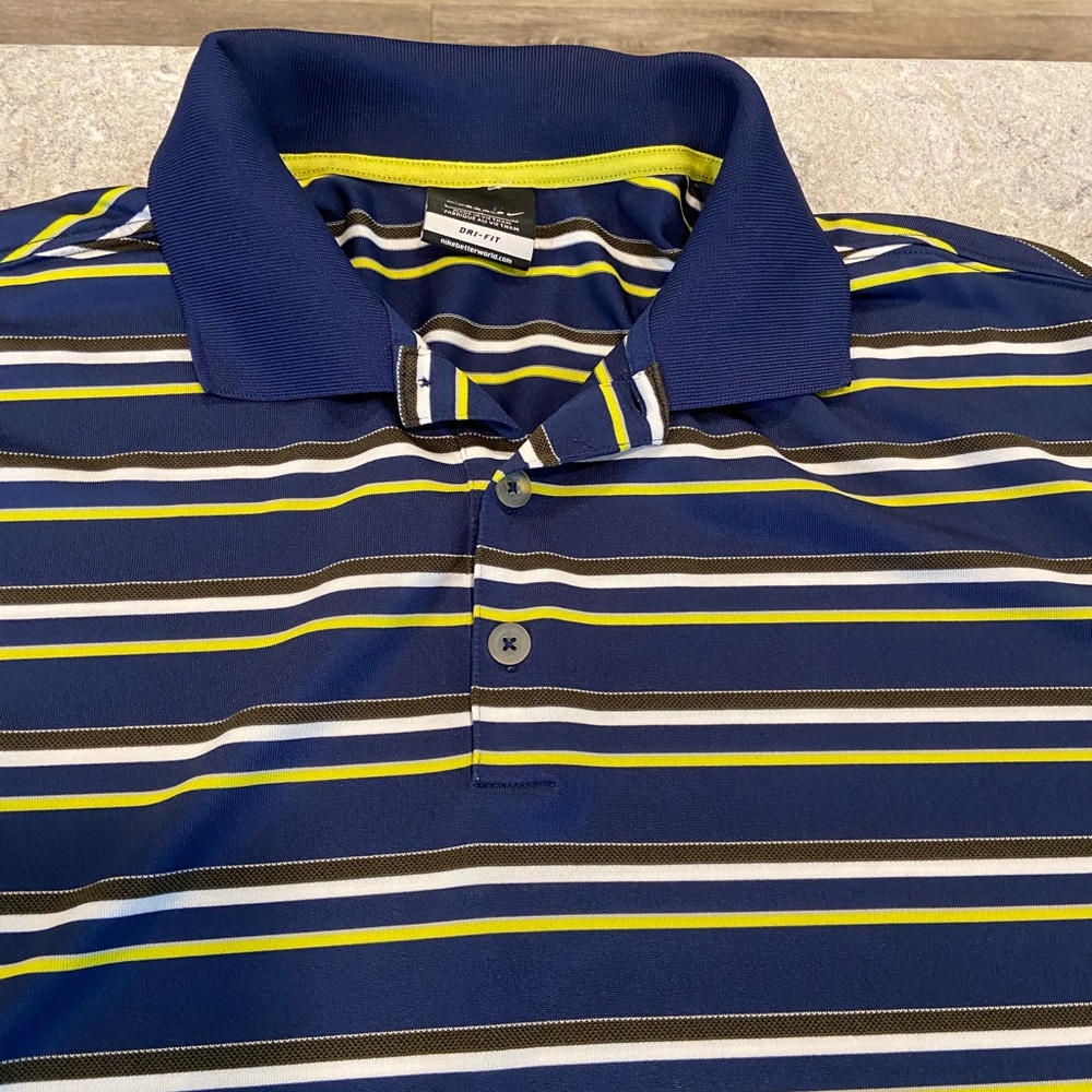 Nike Dr-Fit Golf Navy Golf Polo with Lime Accents-Large
